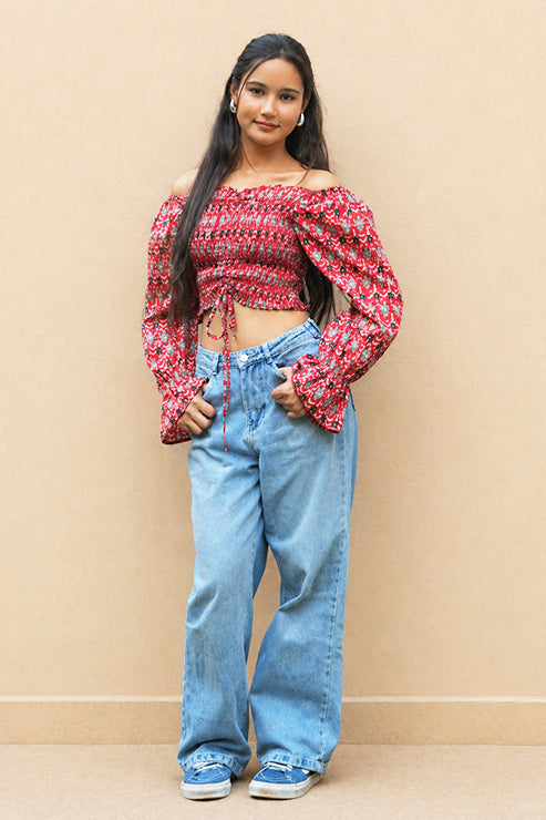 Nyra Scrunchie Top - Red